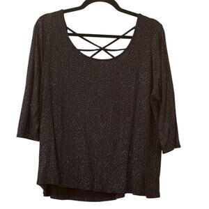 JLo by Jennifer Lopez Black Glitter Top 3/4 Sleeve Criss Cross Back Size 1X